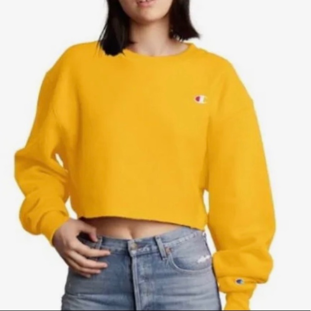 NEW without tags Champion Cropped Reverse Weave Sweatshirt Yellow adult XS
